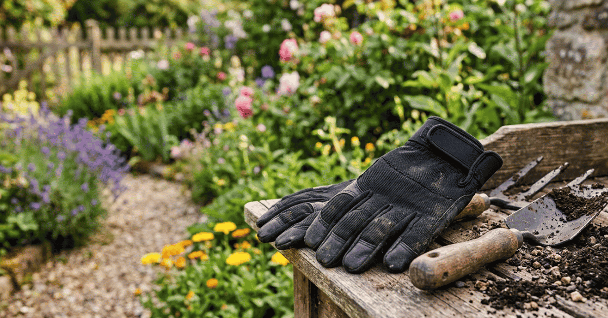 black gardening gloves