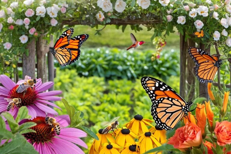 Garden With Bees And Butterflies